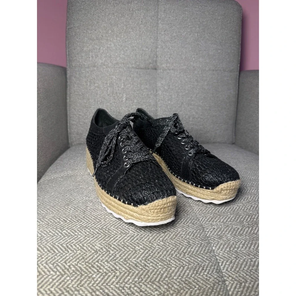 INC International Concepts Black Mesh Espadrille Platform Sneakers Size 9M